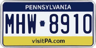 PA license plate MHW8910