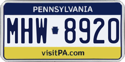 PA license plate MHW8920
