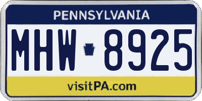 PA license plate MHW8925