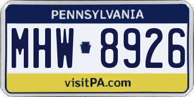 PA license plate MHW8926