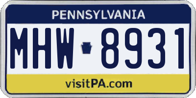 PA license plate MHW8931