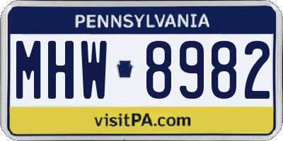 PA license plate MHW8982