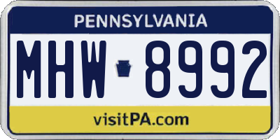 PA license plate MHW8992