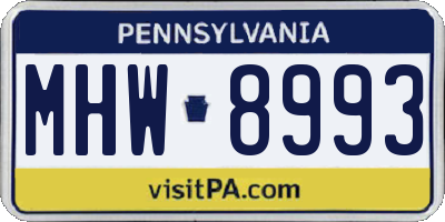 PA license plate MHW8993