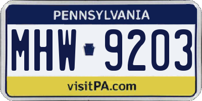 PA license plate MHW9203