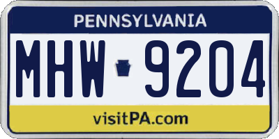 PA license plate MHW9204