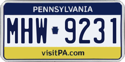 PA license plate MHW9231