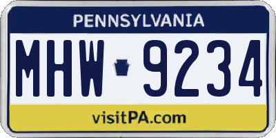 PA license plate MHW9234