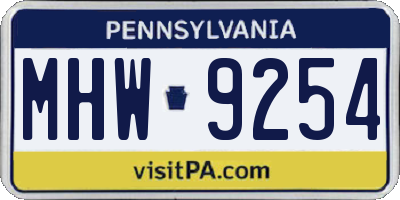PA license plate MHW9254