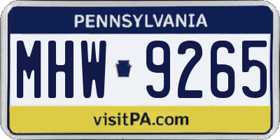PA license plate MHW9265