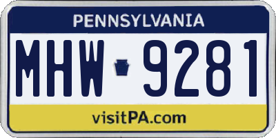 PA license plate MHW9281