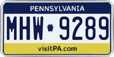 PA license plate MHW9289