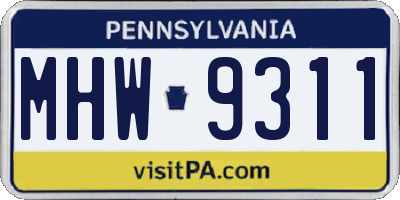 PA license plate MHW9311