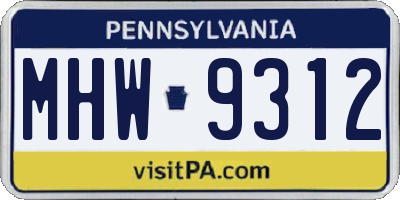 PA license plate MHW9312