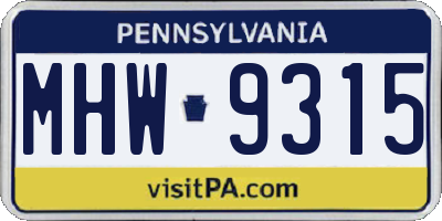 PA license plate MHW9315