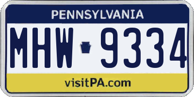 PA license plate MHW9334