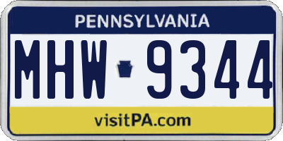 PA license plate MHW9344
