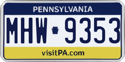PA license plate MHW9353