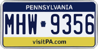 PA license plate MHW9356