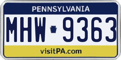 PA license plate MHW9363