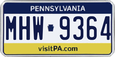 PA license plate MHW9364
