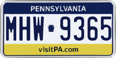 PA license plate MHW9365