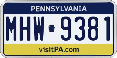 PA license plate MHW9381