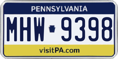 PA license plate MHW9398