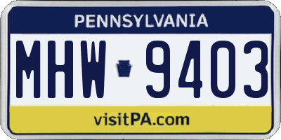 PA license plate MHW9403