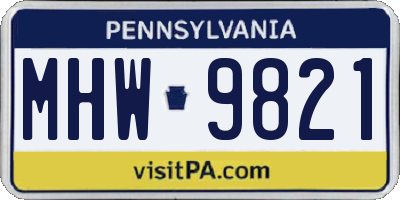 PA license plate MHW9821