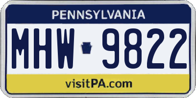 PA license plate MHW9822