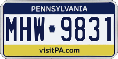 PA license plate MHW9831
