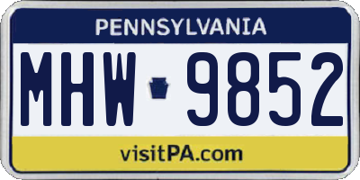 PA license plate MHW9852