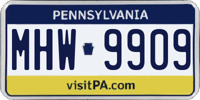 PA license plate MHW9909