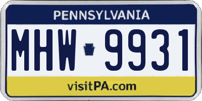 PA license plate MHW9931