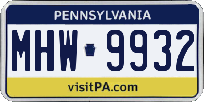 PA license plate MHW9932