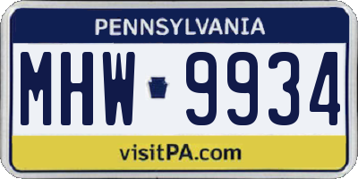 PA license plate MHW9934
