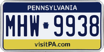PA license plate MHW9938