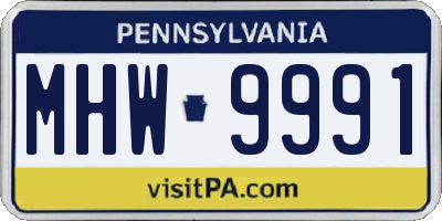 PA license plate MHW9991