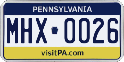 PA license plate MHX0026