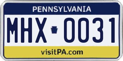 PA license plate MHX0031