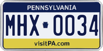 PA license plate MHX0034