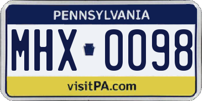 PA license plate MHX0098