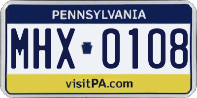 PA license plate MHX0108