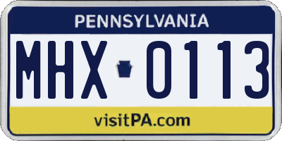 PA license plate MHX0113