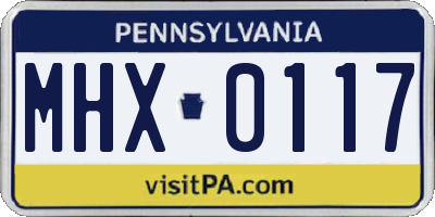 PA license plate MHX0117