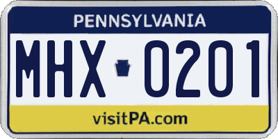 PA license plate MHX0201