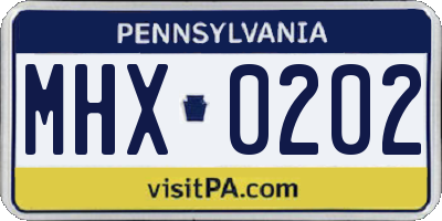 PA license plate MHX0202