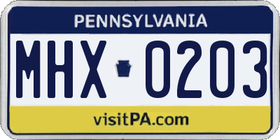 PA license plate MHX0203