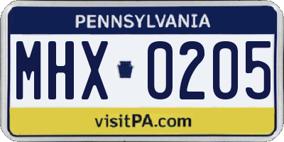 PA license plate MHX0205
